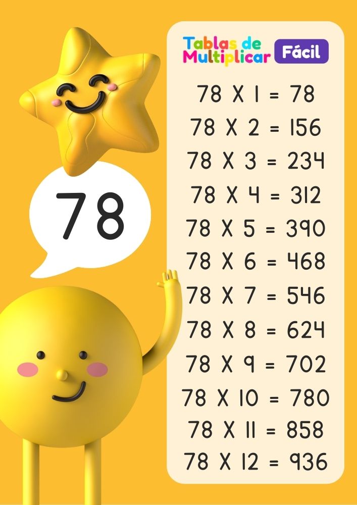 Tabla del 78 para niños, descargar PDF para imprimir